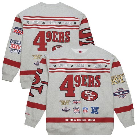 Men's Mitchell & Ness  Heather Gray San Francisco 49ers All Over Print Vintage Fleece Crewneck Sweatshirt