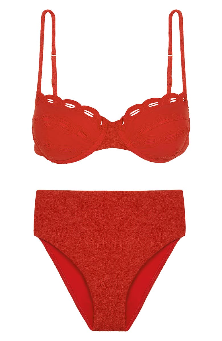 ViX Paula Hermanny Bela Hot High Waist Bikini Bottoms, Alternate, color, Red
