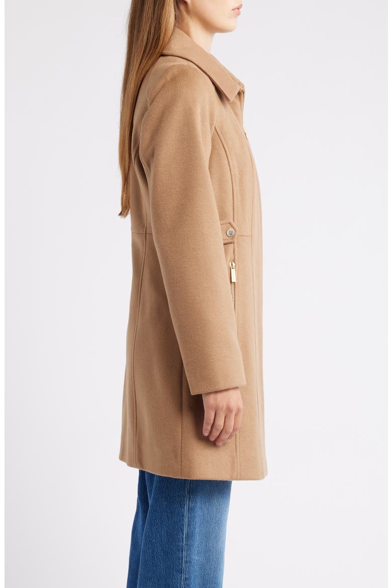 Front Zip Wool Blend Coat, Alternate, color, DARK CAMEL
