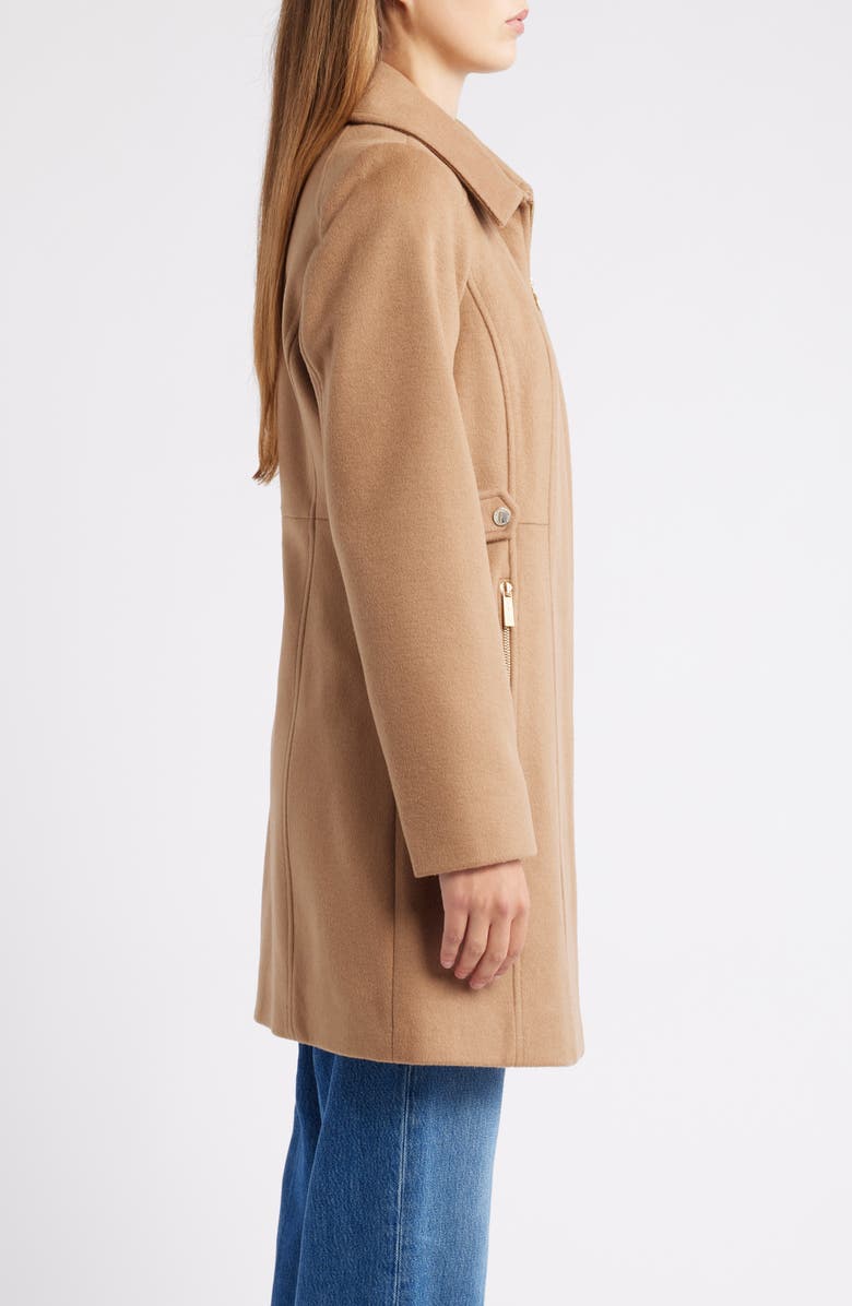 Michael Kors Front Zip Wool Blend Coat, Alternate, color, Dark Camel