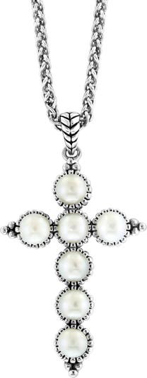 Sterling Silver Freshwater Pearl Cross Pendant Necklace