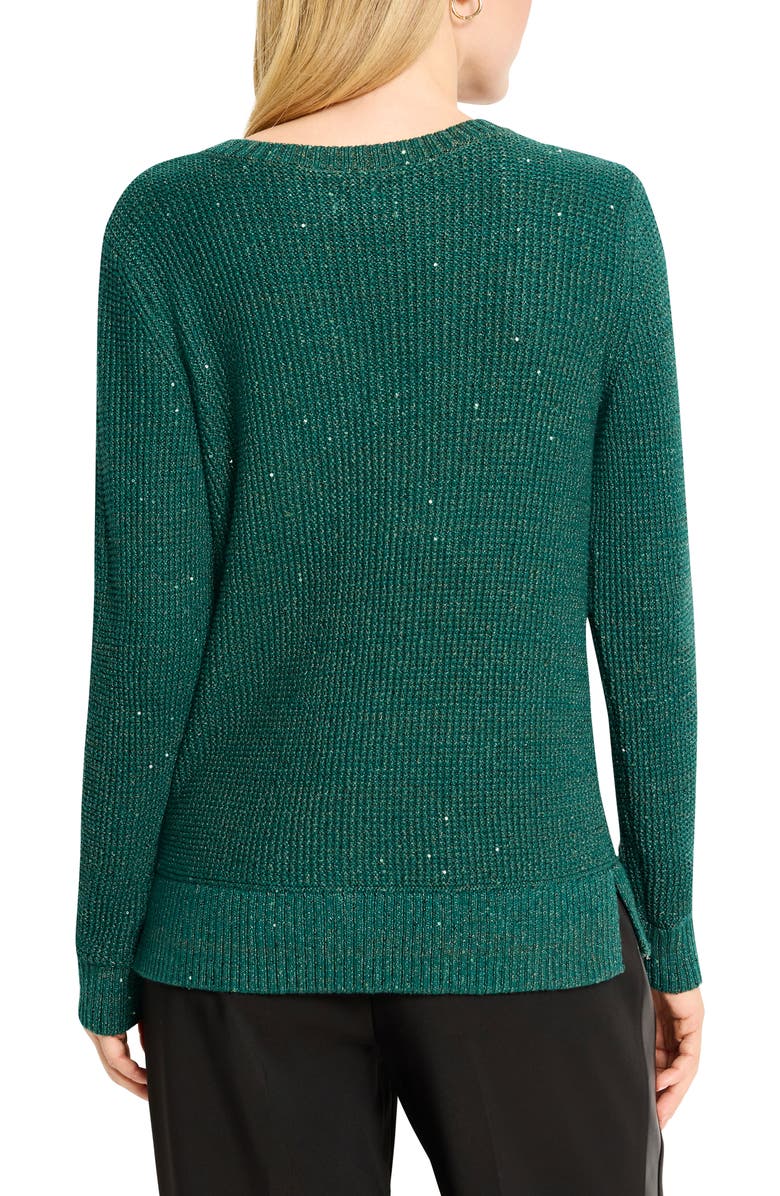 NIC+ZOE Shimmer V-Neck Waffle Stitch Sweater, Alternate, color, Pine