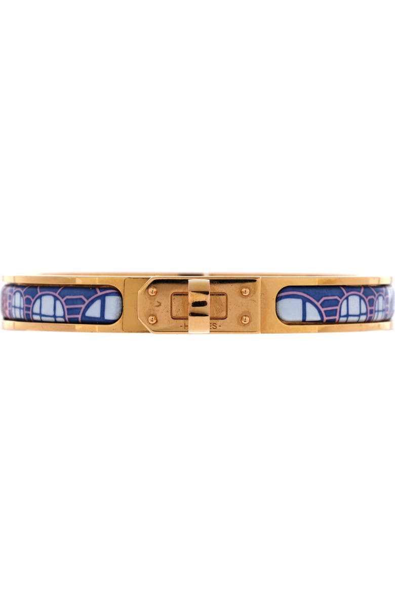 Pre-Owned Hermes Mini Clic Kelly Bracelet Metal and Printed Enamel Narrow, Main, color, Blue