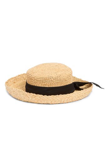Scala Breton Raffia Curved Brim Sun Hat