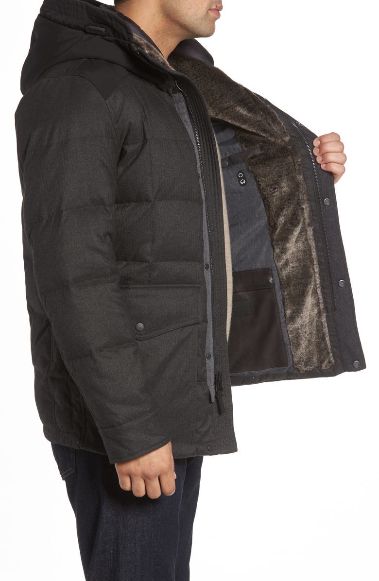 Cole Haan Faux Fur Trim Mixed Media Hooded Down Jacket, Alternate, color,