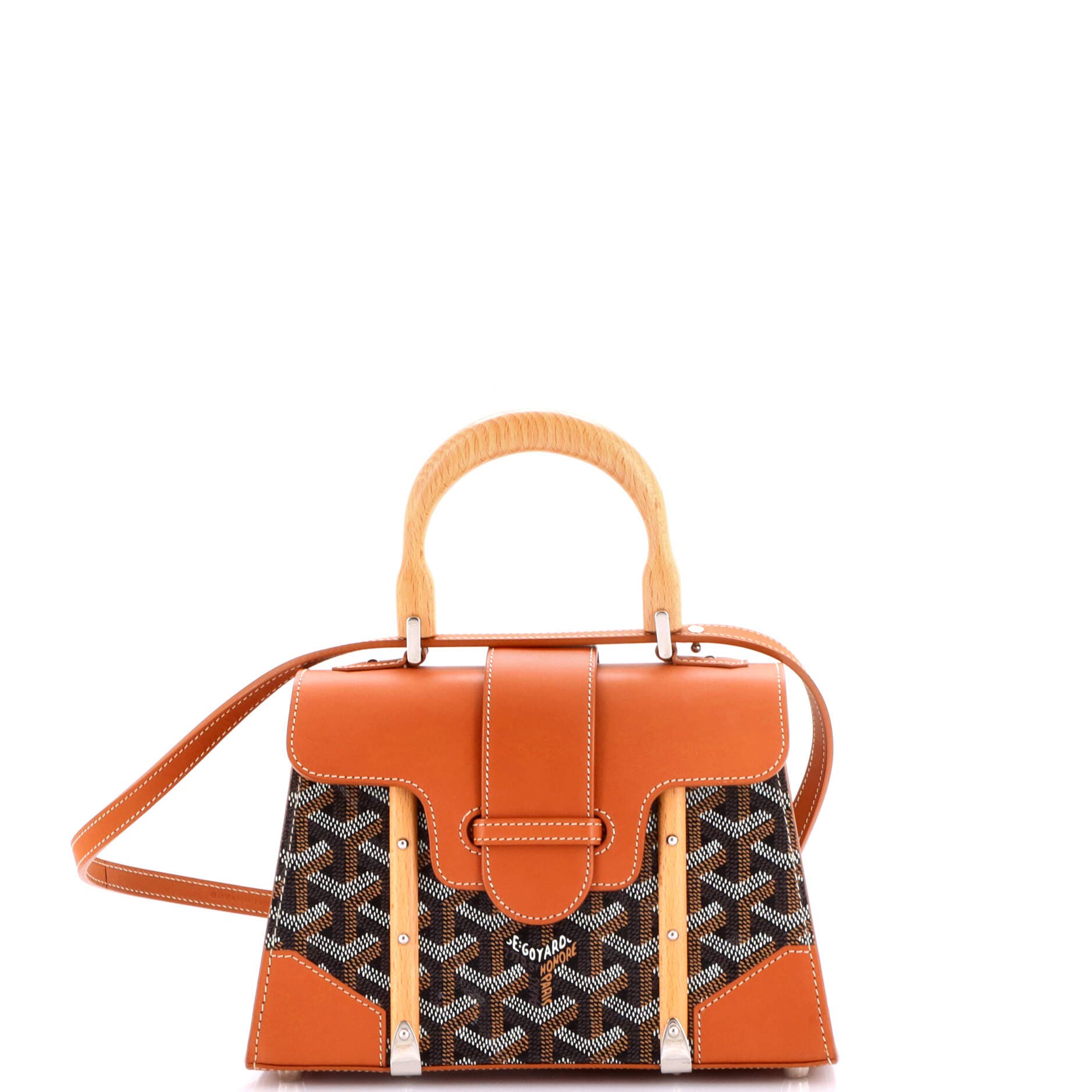 Structured Saigon Top Handle Bag Coated Canvas with Leather Mini, Main, color, Brown
