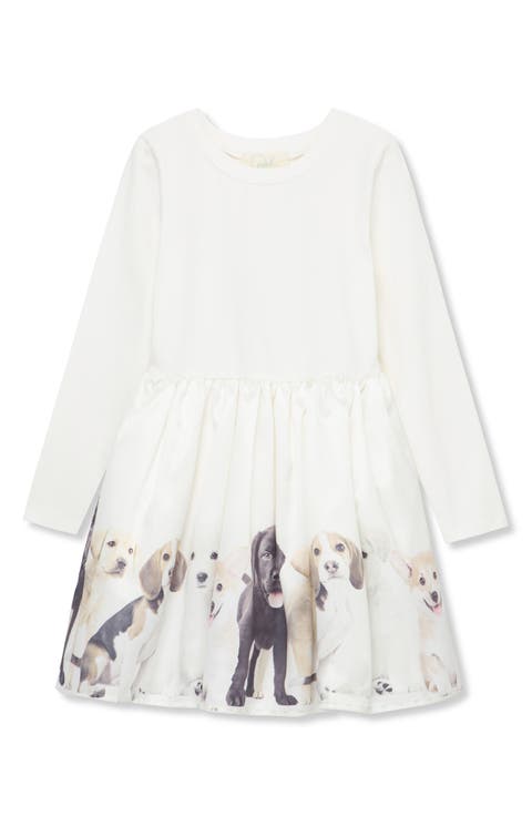 Kids' Puppy Row Long Sleeve Stretch Cotton Dress (Toddler, Little Kid & Big Kid)