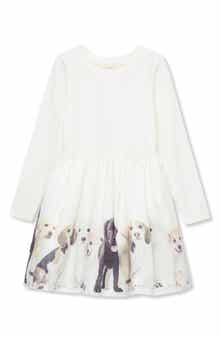 Peek Aren't You Curious Kids' Puppy Row Long Sleeve Stretch Cotton Dress