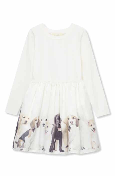 Peek Aren't You Curious Kids' Puppy Row Long Sleeve Stretch Cotton Dress