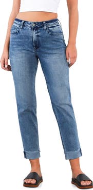 HINT OF BLU Raw Hem High Waist Slim Boyfriend Jeans