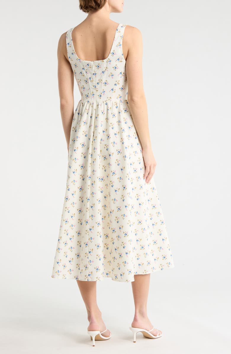 WAYF Floral Corset Sleeveless Midi Dress, Alternate, color, Ivory Ditsy
