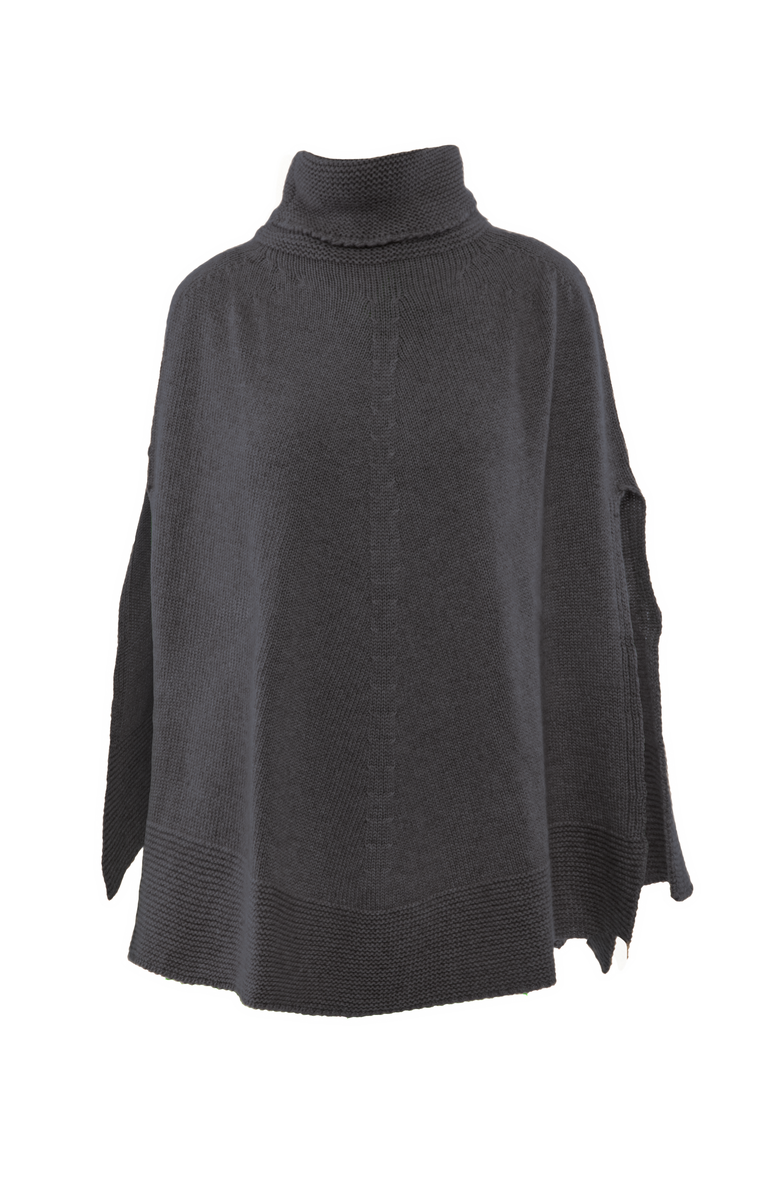 Monticelli Cashmere Pure Cashmere Turtleneck Poncho, Alternate, color, Charcoal