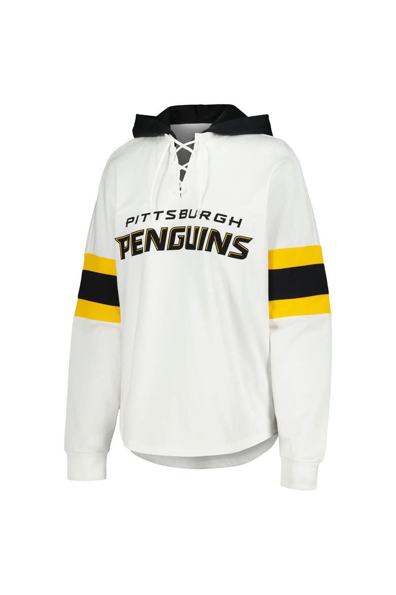 Women's G-III 4Her by Carl Banks White/Black Pittsburgh Penguins Goal Zone Long Sleeve Lace-Up Hoodie T-Shirt, Alternate, color, White