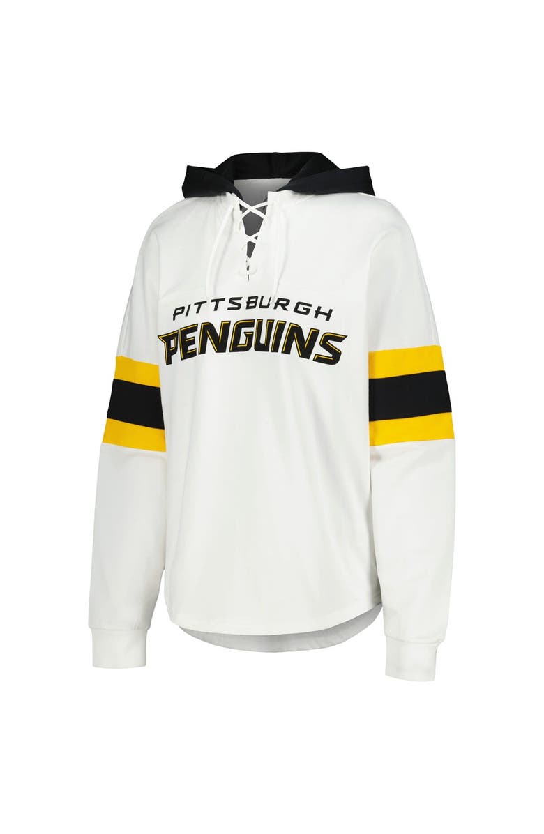 G-III 4HER BY CARL BANKS Women's G-III 4Her by Carl Banks White/Black Pittsburgh Penguins Goal Zone Long Sleeve Lace-Up Hoodie T-Shirt, Alternate, color, White