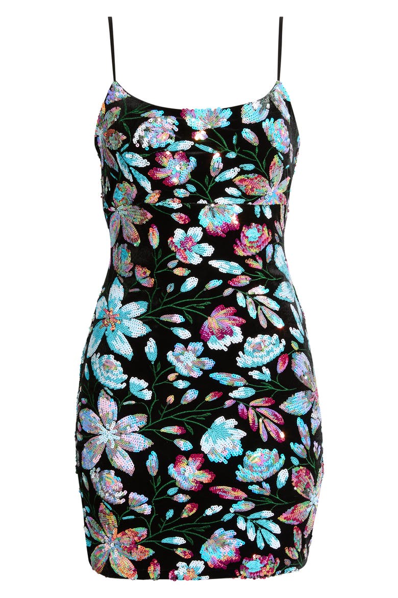 Sequin Floral Bodycon Minidress, Alternate, color, BLACK/ MULTI