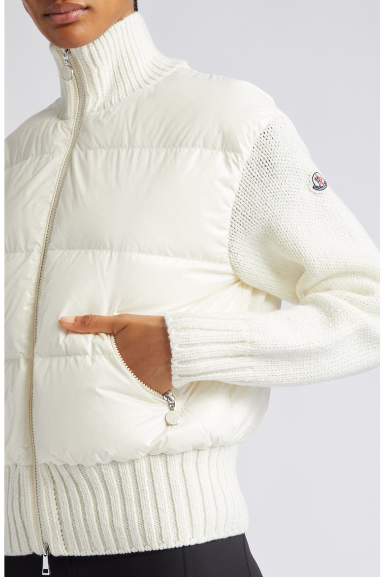 Mixed Media Quilted Down Cardigan, Alternate, color, WHITE