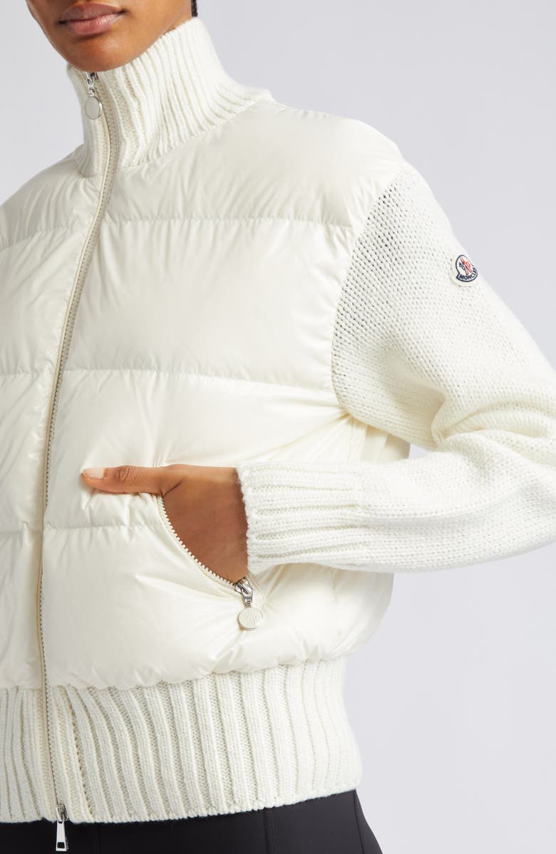 Moncler Mixed Media Quilted Down Cardigan, Alternate, color,