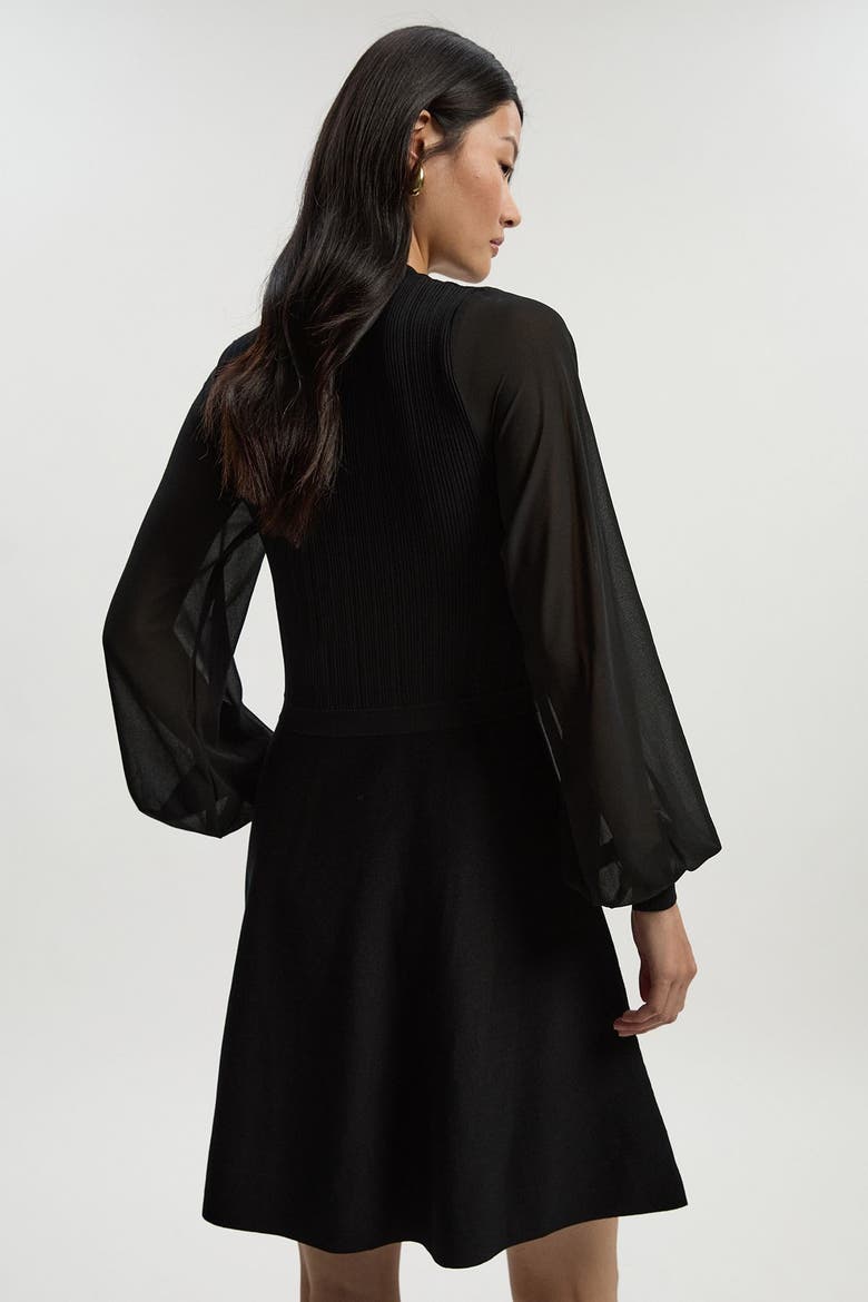 Chiffon Sleeve Military Mini Knit Dress, Alternate, color, Black