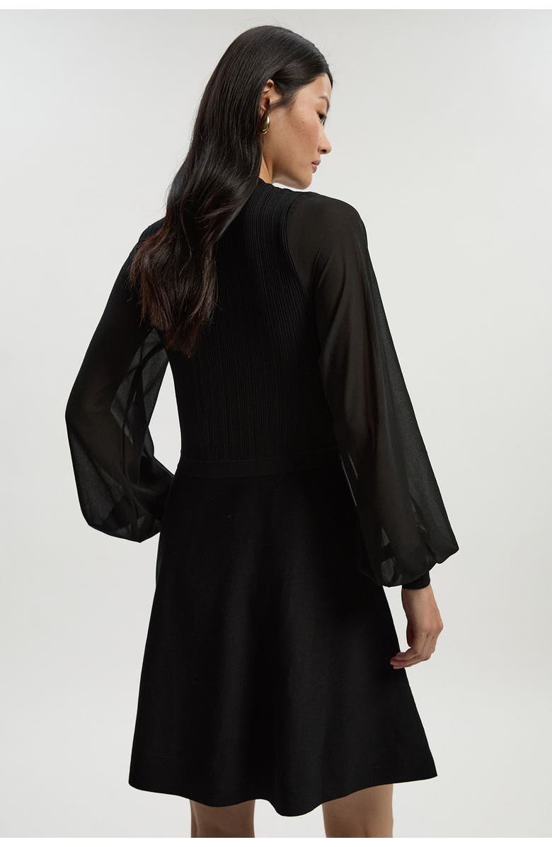 Karen Millen Chiffon Sleeve Mini Knit Dress, Alternate, color, Black