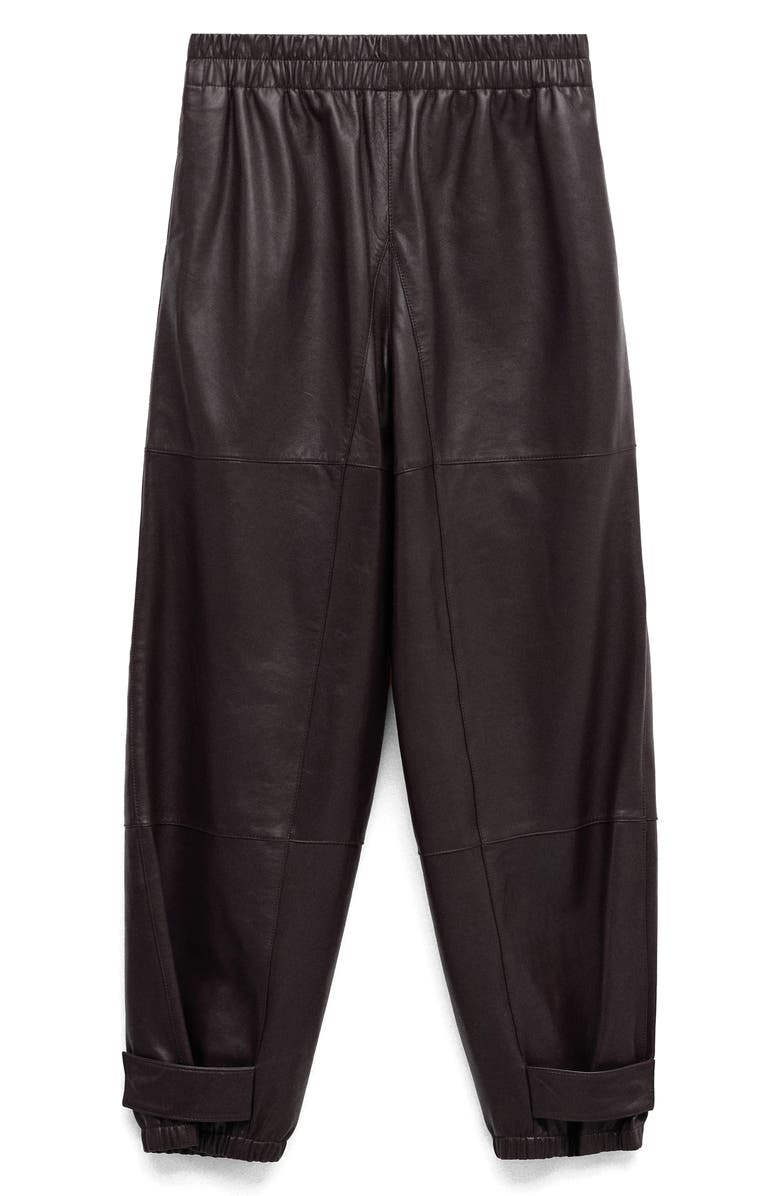 MANGO Button Hem Leather Pants, Main, color, 