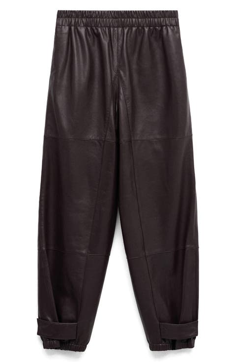 Button Hem Leather Pants