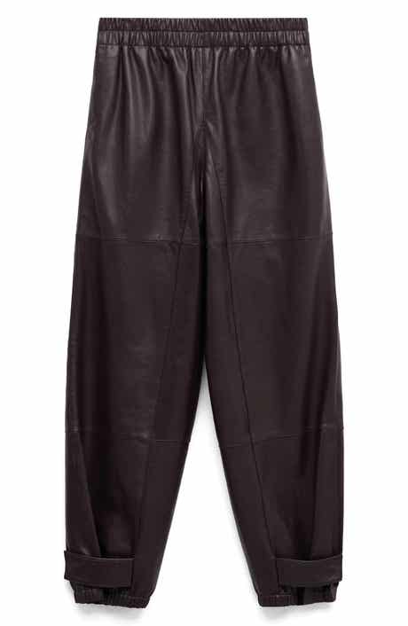 Button Hem Leather Pants