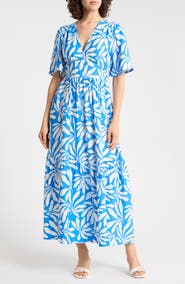 B.YOUNG Palms Flutter Sleeve Midi Dress