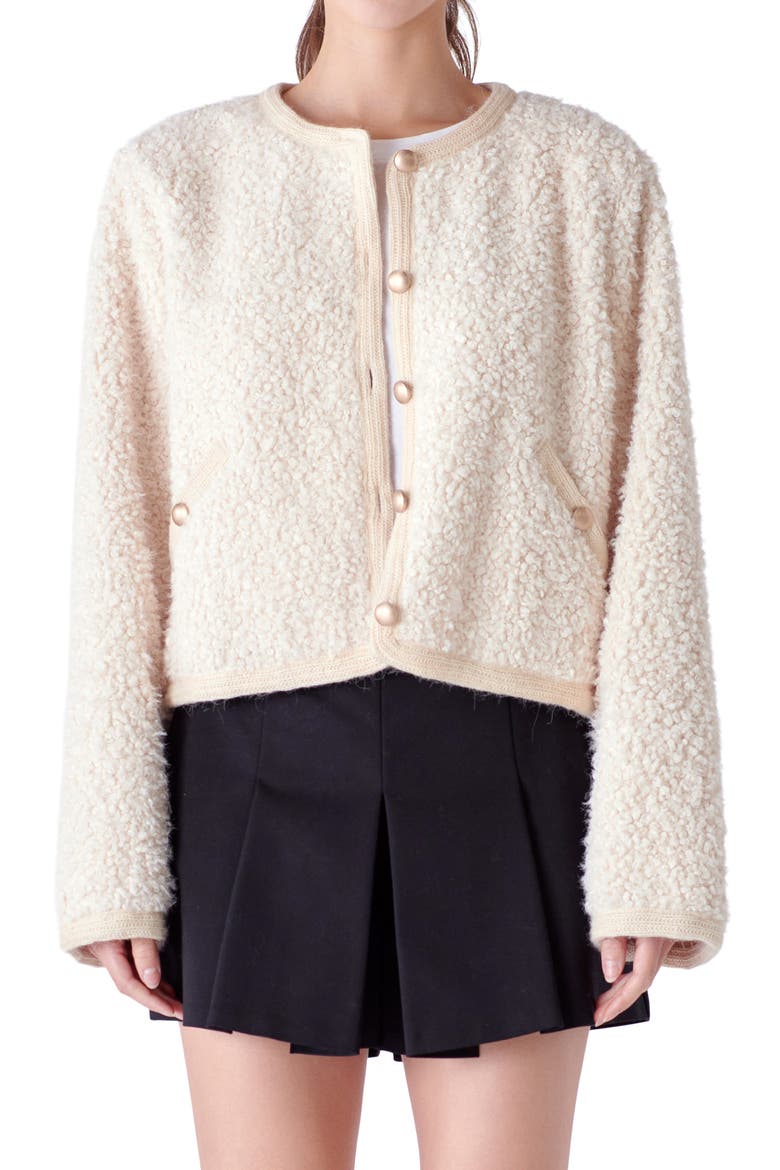 Bouclé Cardigan Jacket, Alternate, color, OFF WHITE