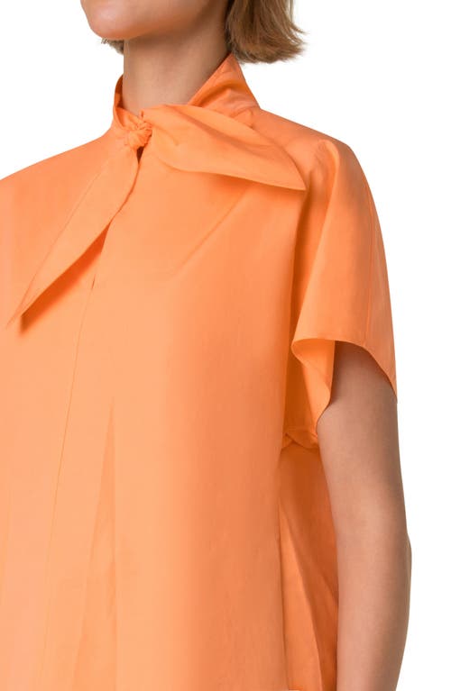 Akris Punto Tie Neck Keyhole Cutout Cotton Poplin Top In Peach