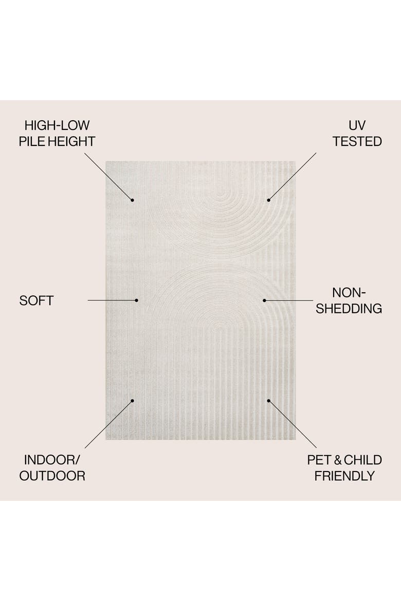 Sofia High-Low MidCentury Modern Arch Stripe Two-Tone Indoor/Outdoor Area Rug, Alternate, color, Ivory/Cream