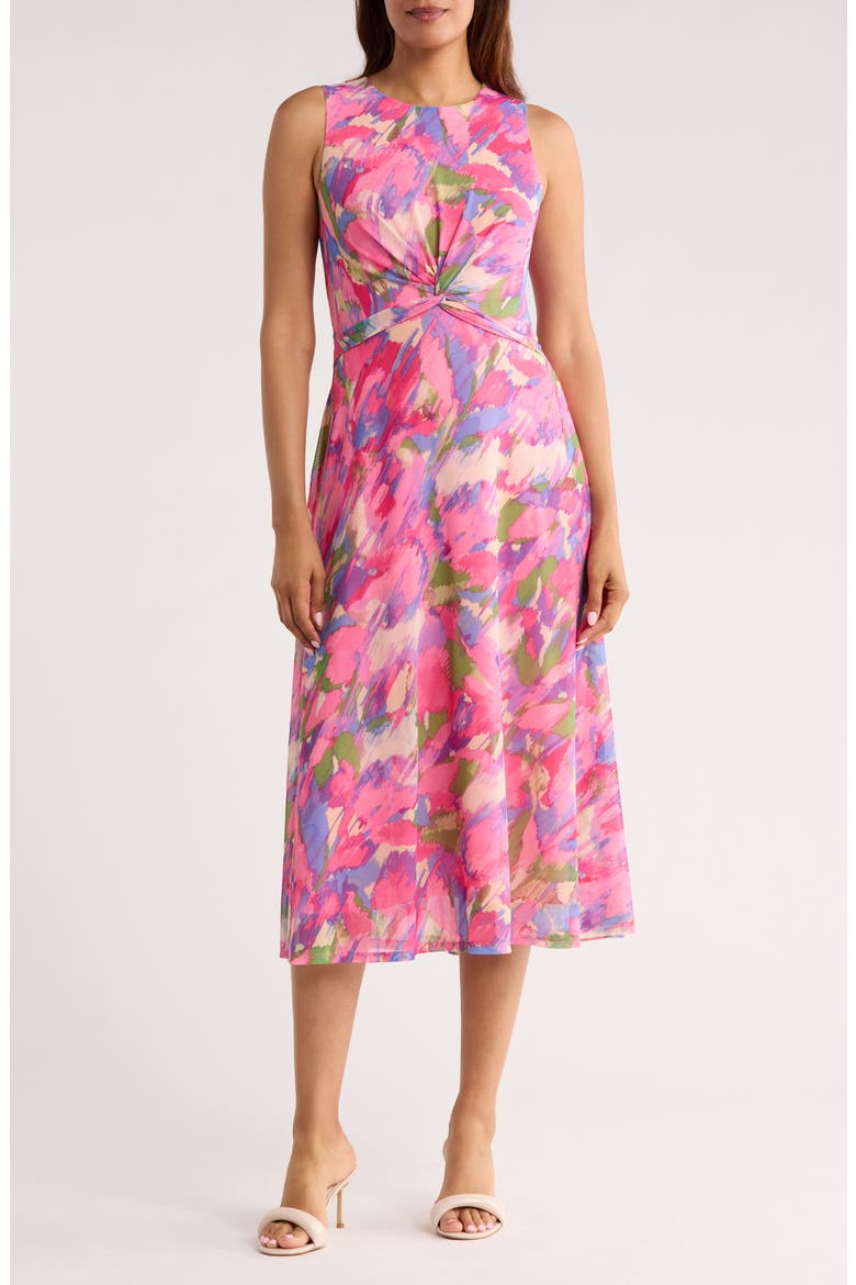 vince camuto dress pink Jacquard Short Sleeve Fit-and-Flare Multi 8 at Amazon Women's Clothing store complemented by a long Vince Camuto Women's V-Neck Sleeveless