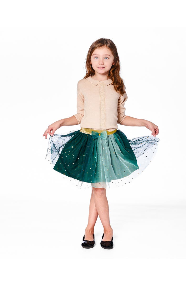 Deux par Deux Mesh Skirt with Bow, Main, color, Forest Green