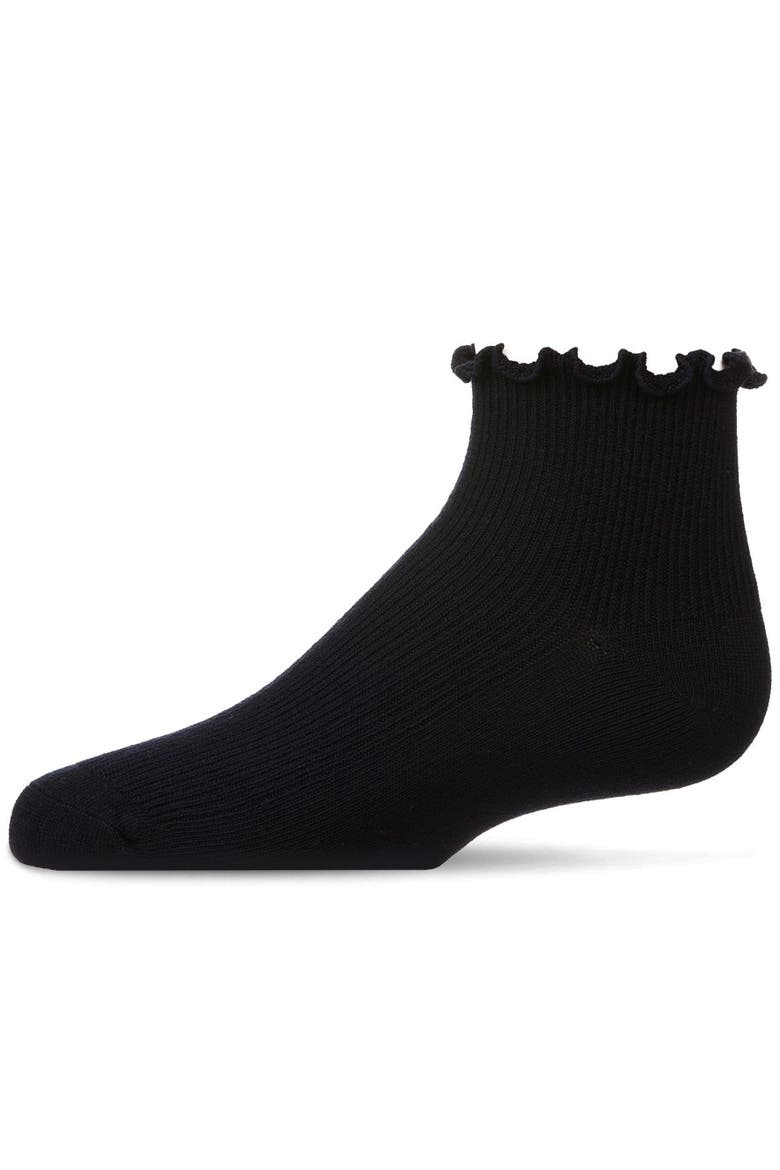 Ruffled Top Thin Ribbed Anklet Socks, Main, color, Navy