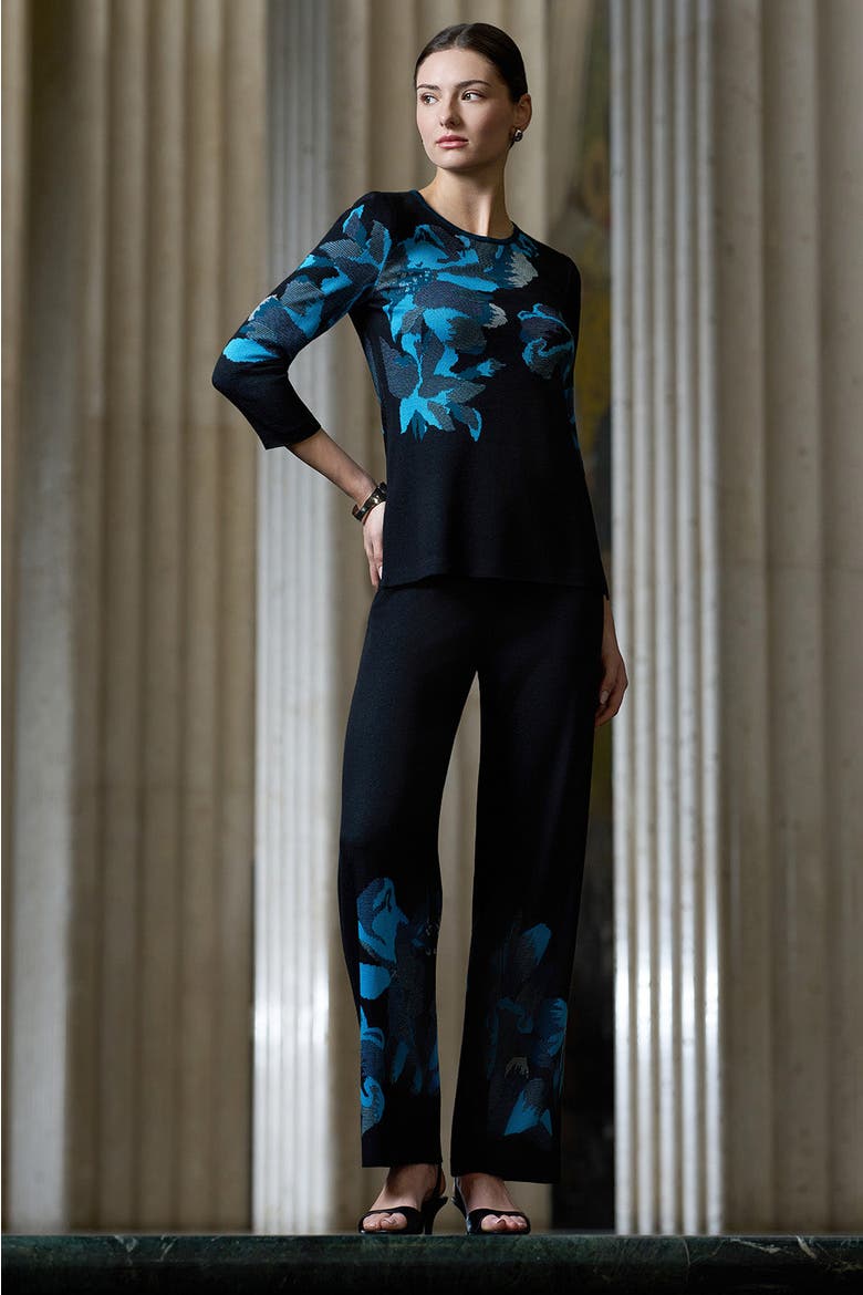 Floral Jacquard Soft Knit Pant, Alternate, color, Deep Teal