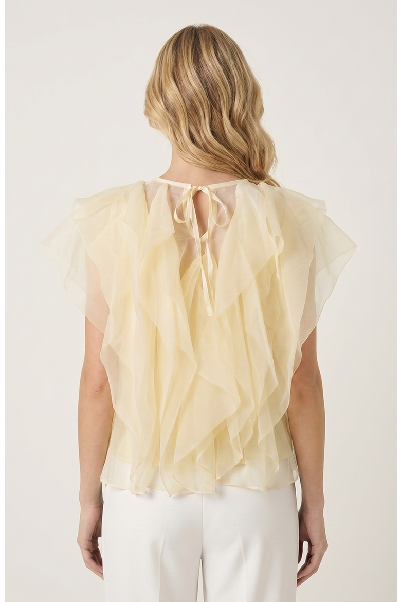 Sheer Ruffled Tulle Blouse, Alternate, color, Cream