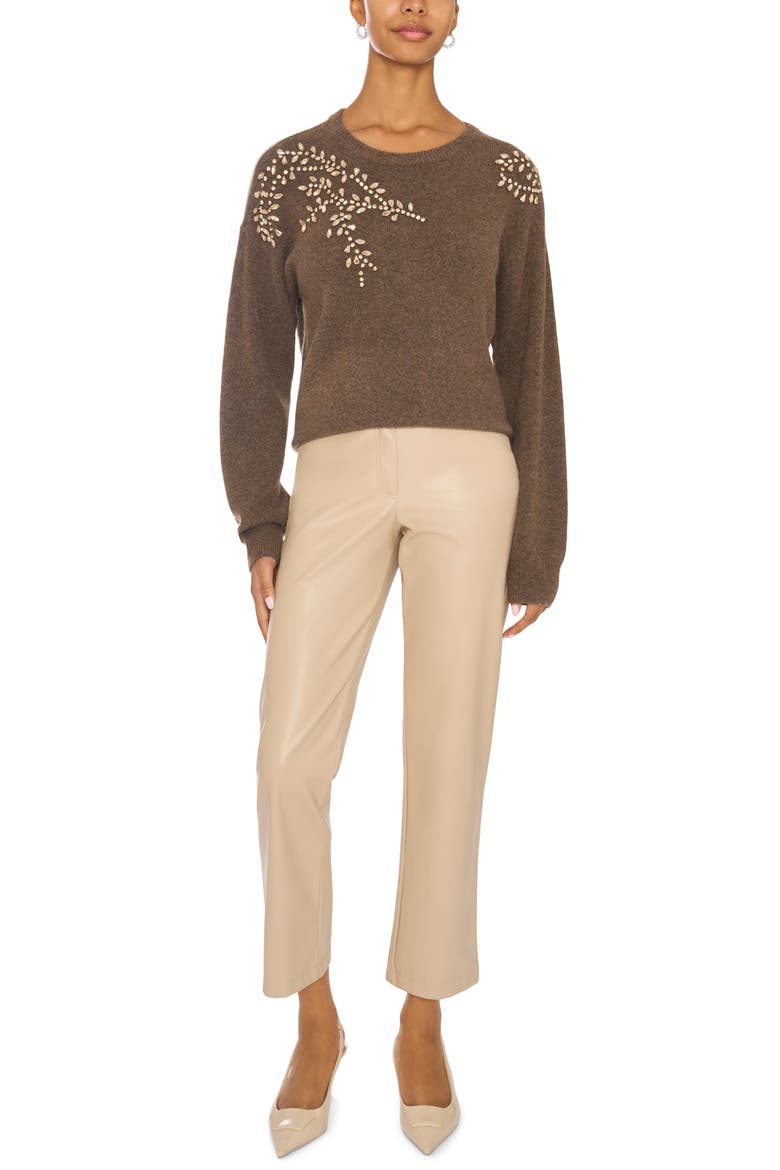 Embellished Crewneck Sweater, Alternate, color, MEDIUM BROWN