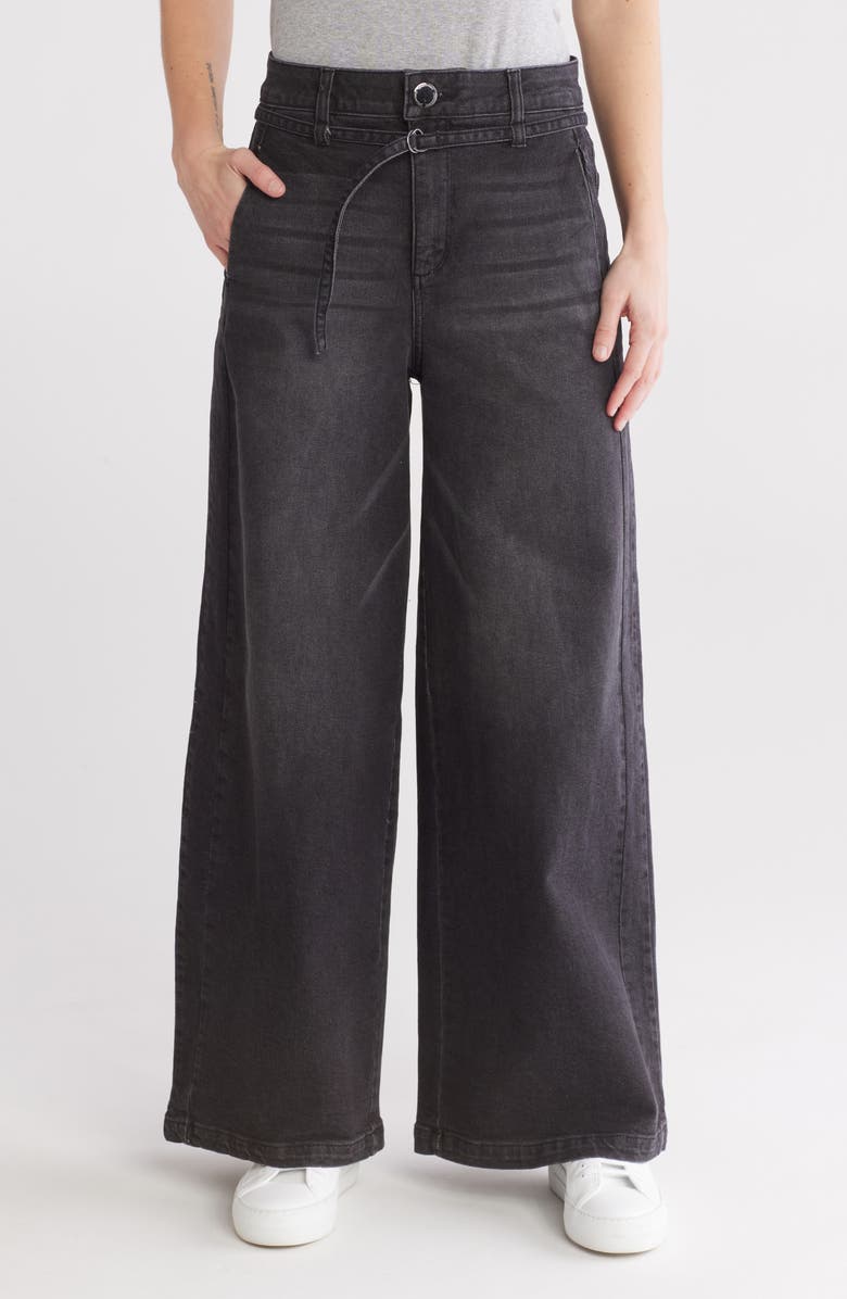 Democracy Ultra Skyrise Belted Wide Leg Jeans, Main, color, Washed Black