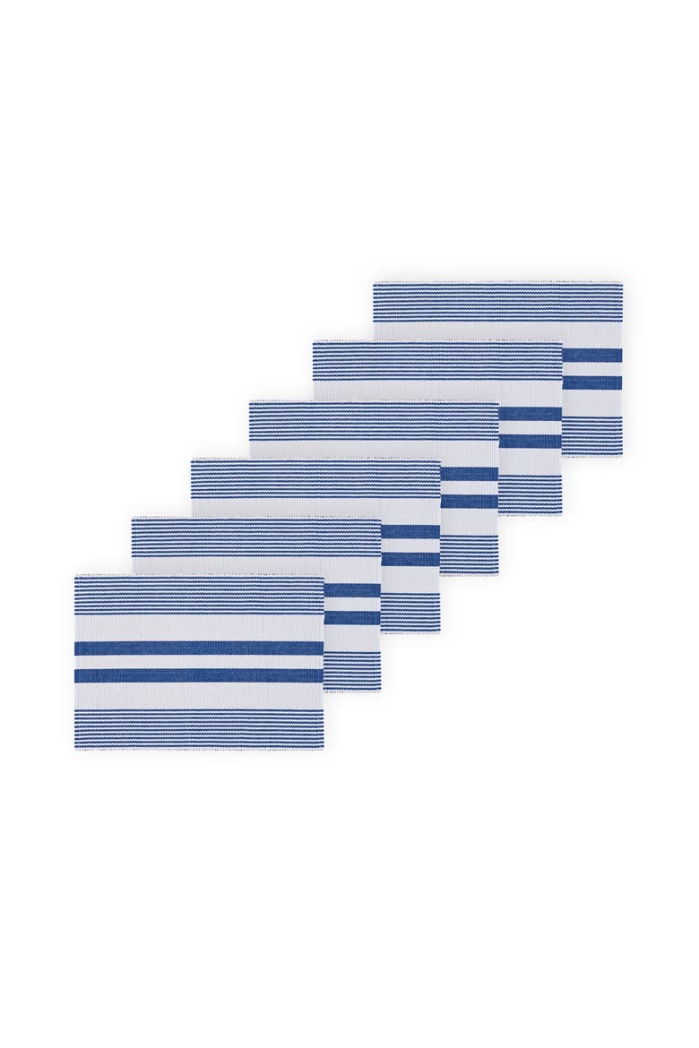 Blue & White Stripe Cotton July 4th Woven Placemats Set of 6, 13" x 19", Alternate, color, Blue