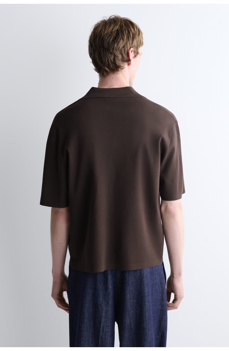 COS Perforated Knitted Short-Sleeved Shirt, Alternate, color, Dark Brown