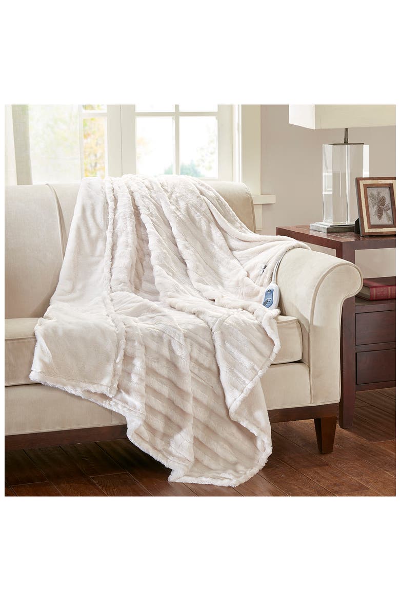 Faux Fur Heated Throw Blanket - 50" x 70", Alternate, color, IVORY