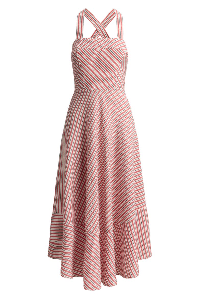 shimmer striped linen blend square neck midi dress LOFT | Dresses | Loft Shimmer Striped Linen Blend Square Neck Midi Dress