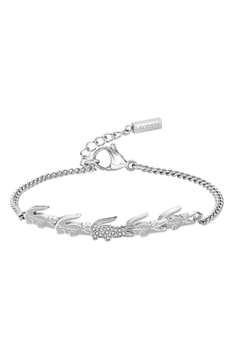Lacoste Crocodile Pavé Bracelet, Main, color, Silver