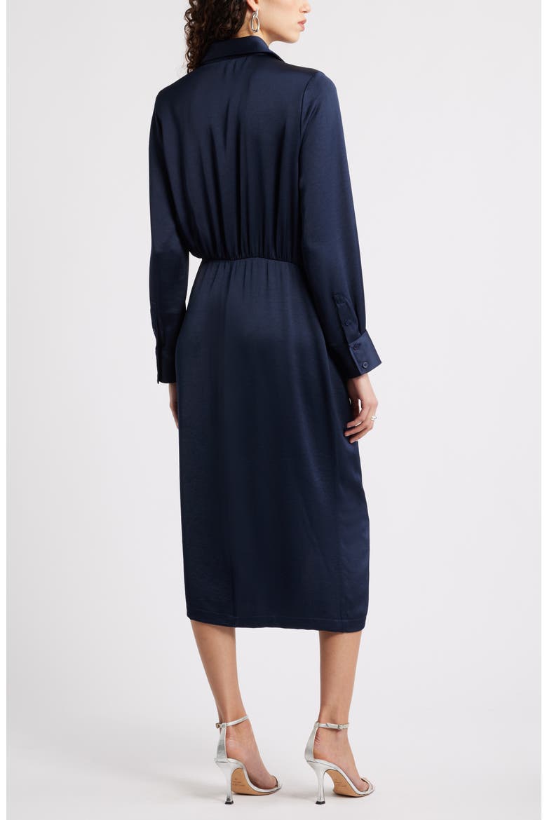 Long Sleeve Faux Wrap Satin Shirtdress, Alternate, color, NAVY NIGHT