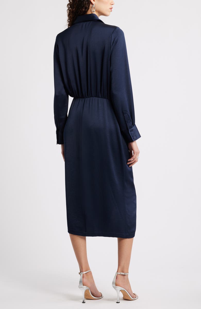 Nordstrom Long Sleeve Faux Wrap Satin Shirtdress, Alternate, color, Navy Night