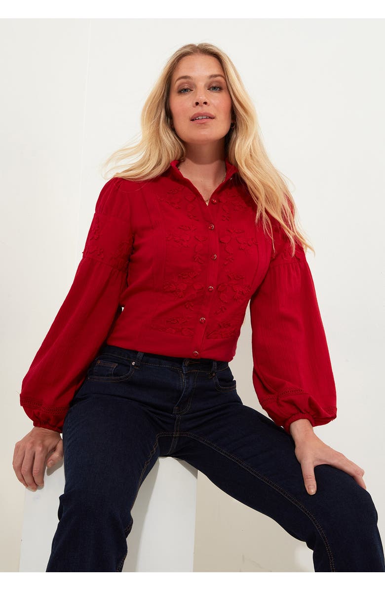 Joe Browns Long Balloon Sleeve Embroidered Blouse, Alternate, color, Classic Red