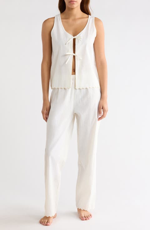 Stripe Scallop Edge Cotton Pajamas