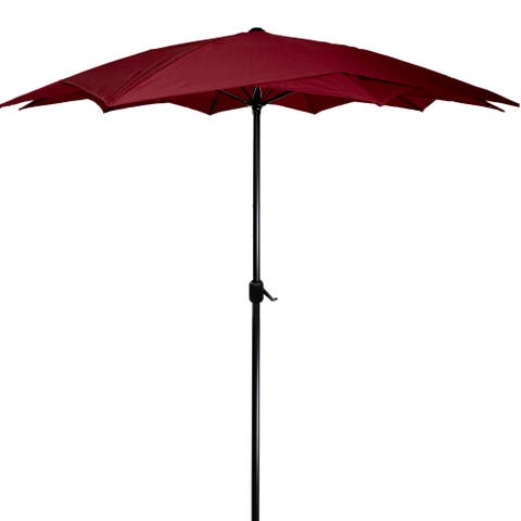 8.85ft Outdoor Patio Lotus Umbrella with Hand Crank, Burgundy