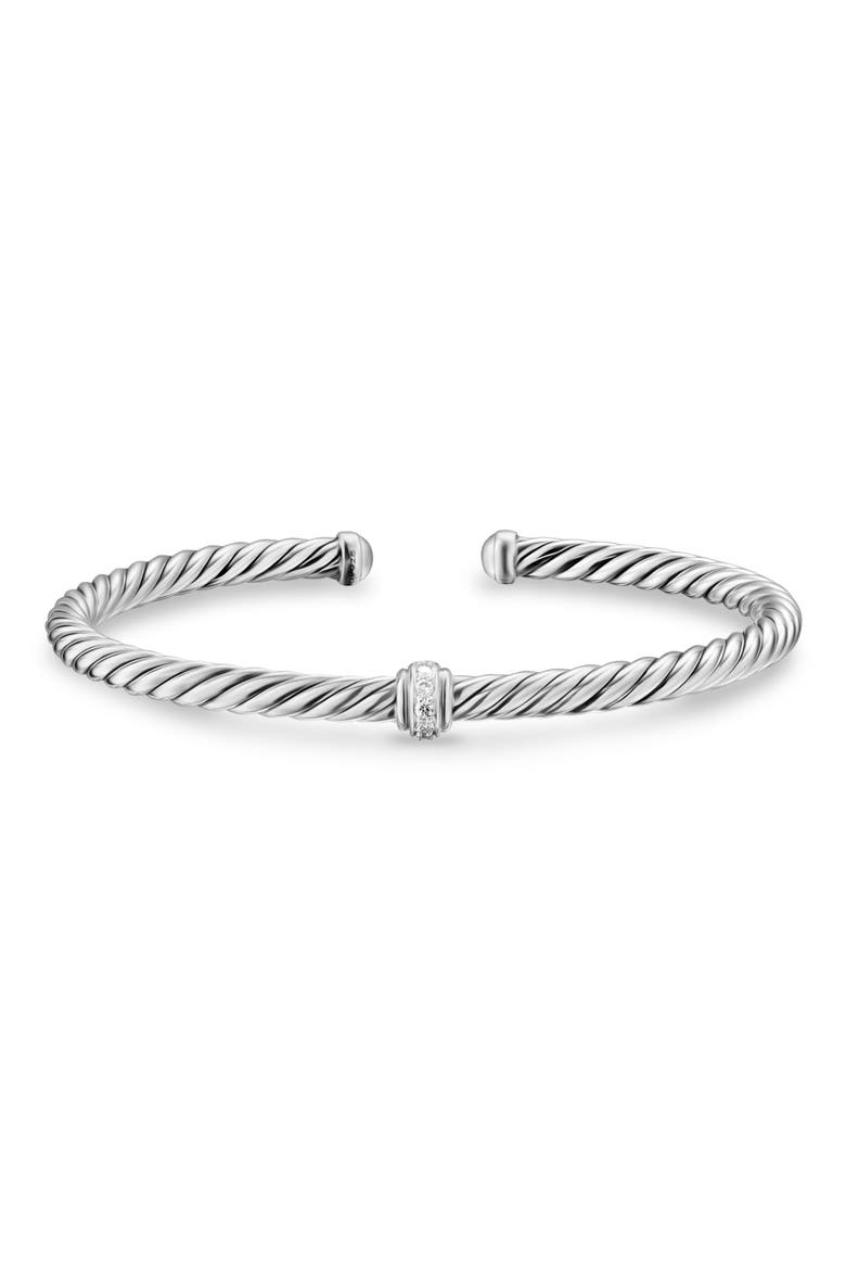 Cable Flex Station Bracelet in Sterling Silver with Diamonds, 4mm, Alternate, color, DIAMOND