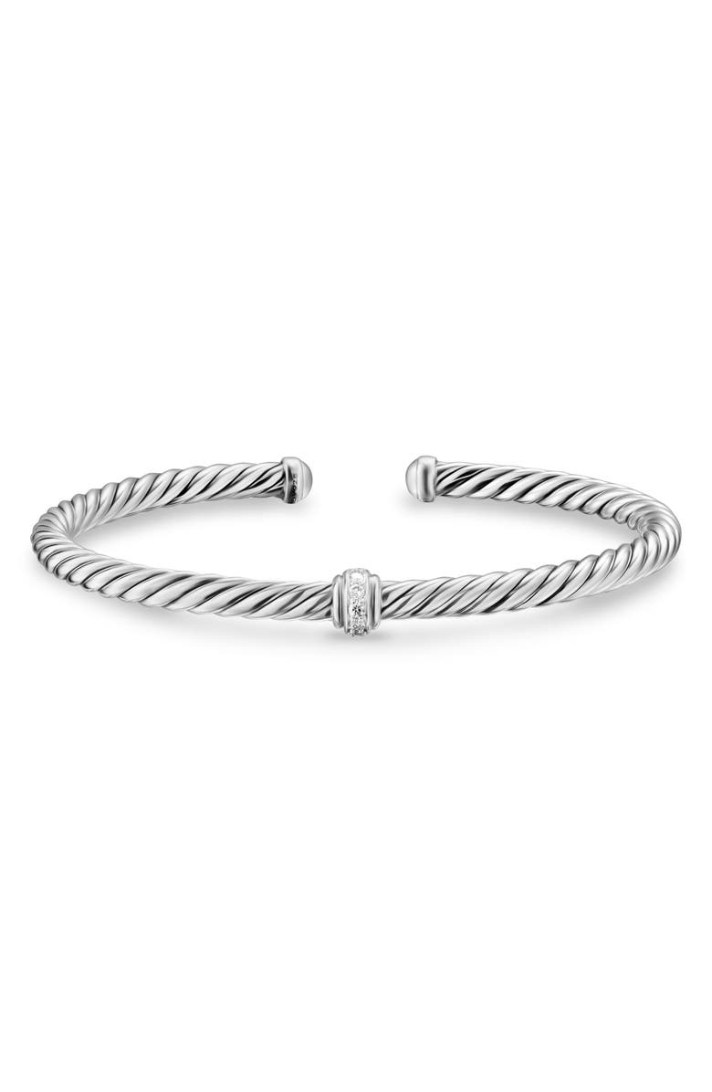 David Yurman Cable Flex Station Bracelet in Sterling Silver with Diamonds, 4mm, Alternate, color, Diamond