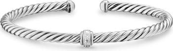 Cable Flex Station Bracelet in Sterling Silver with Diamonds, 4mm